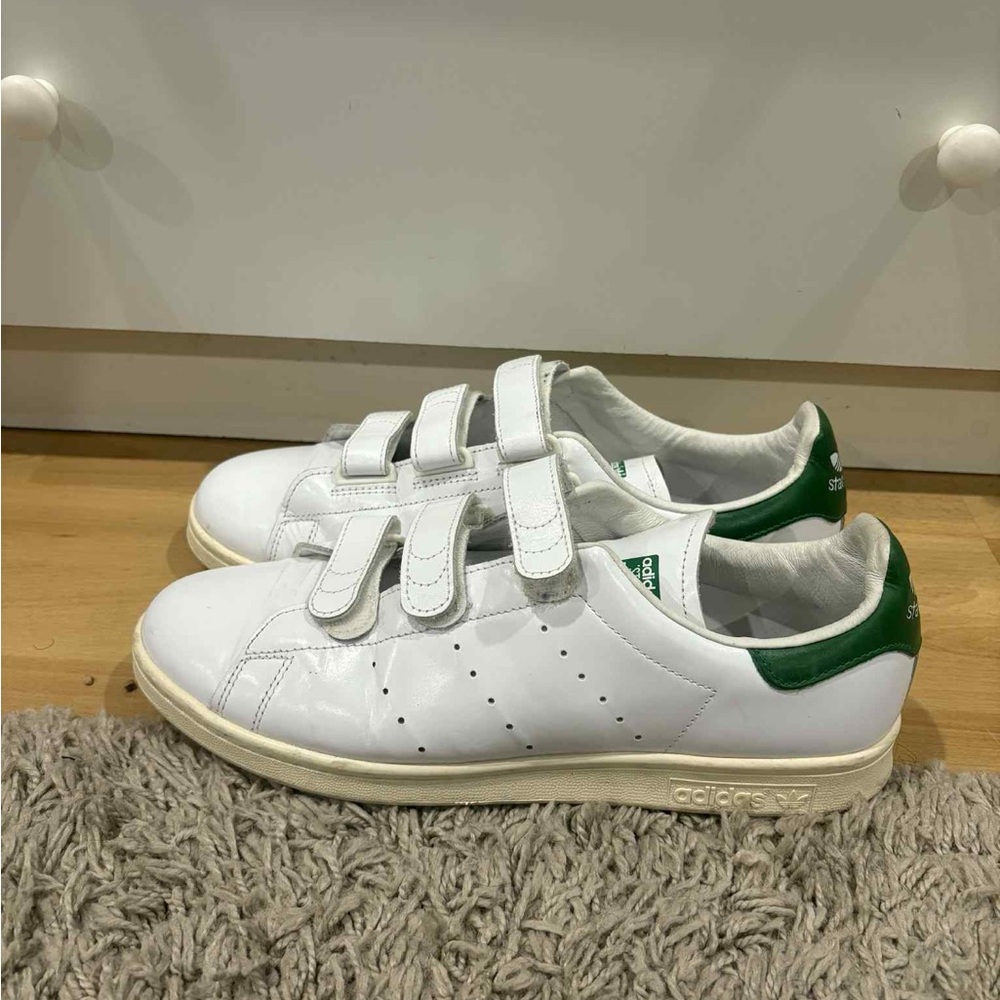 Adidas Kids White Sneakers with Green Trim
